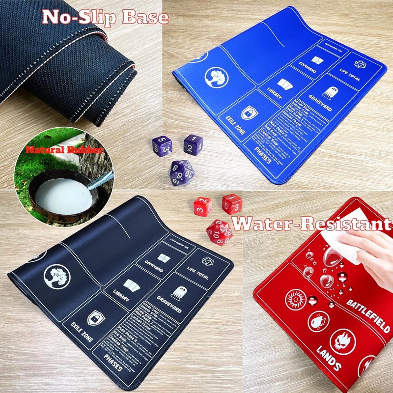 HaoSiTeck Card Game Playmats MTG Playmat for Beginner 2 Pack with Dices, Magic Mat Commander Deck Card Playmat for TCG MTG Accessories Play Mat 24x14 Inches Duel Card Battles, Black/Blue - Image 4